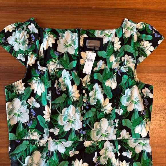 Anthropologie Cecily Green Floral Fit & Flare Retro Pin-up Wiggle Dress, XL NWT - Picture 3 of 9